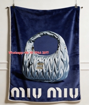 Miu Miu Light Blue Matelasse Bag Print Flannel Throw Blanket IMG_0400